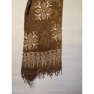 Lightweight Brown Batik Sarong‎ Wrap – Boho Floral Tribal Print Fringe